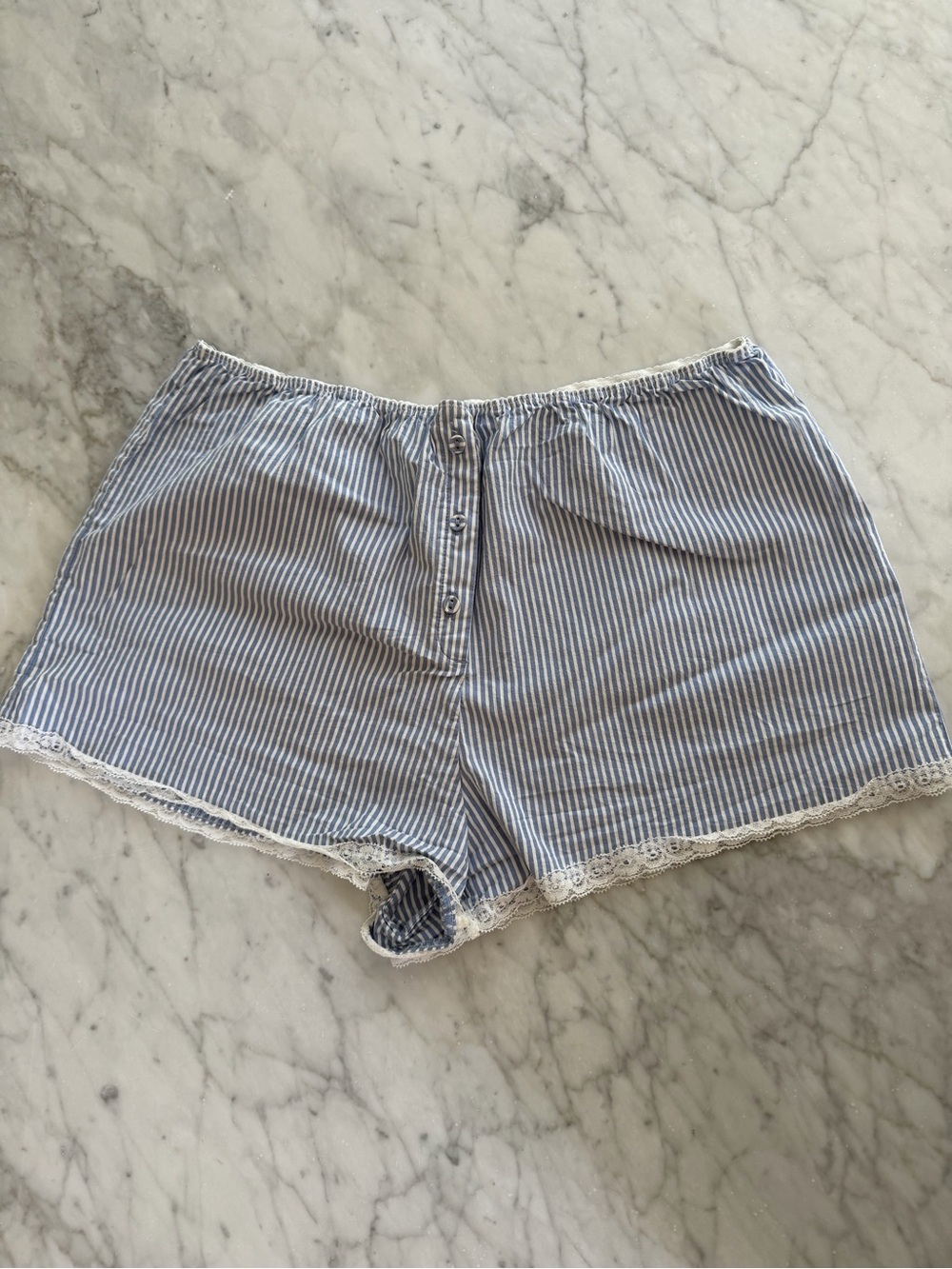 SKIMS Blue and White Striped Lace-Trim boxers